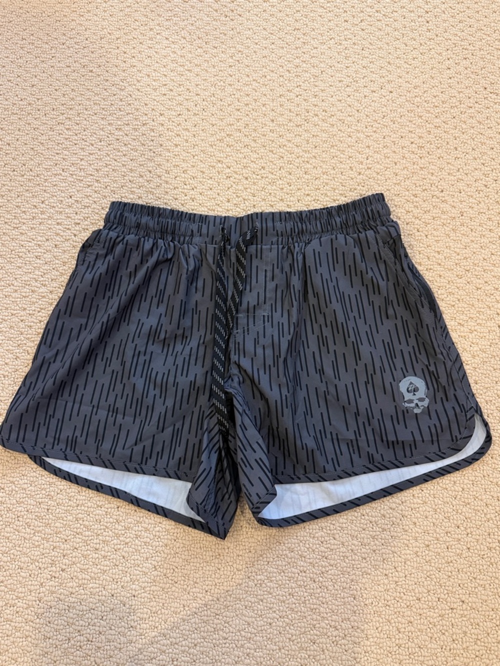 Men's Black Athletic Running Shorts with Subtle Dash Print